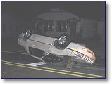 This vehicle overturned on North Main between First Guaranty Bank and Homer Loans about 10 PM Friday night. The driver, Joe D. Levingston, fled the scene, but reported the accidnet to Homer Police the following day. He was charged with careless operation and failure to report an accident.